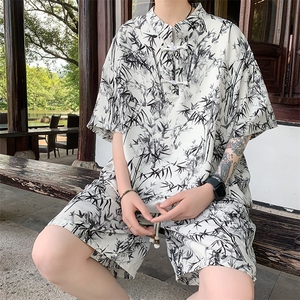 量大优供视频新风竹叶印花冰丝短袖短裤套装男 TZ2403-特P50图片