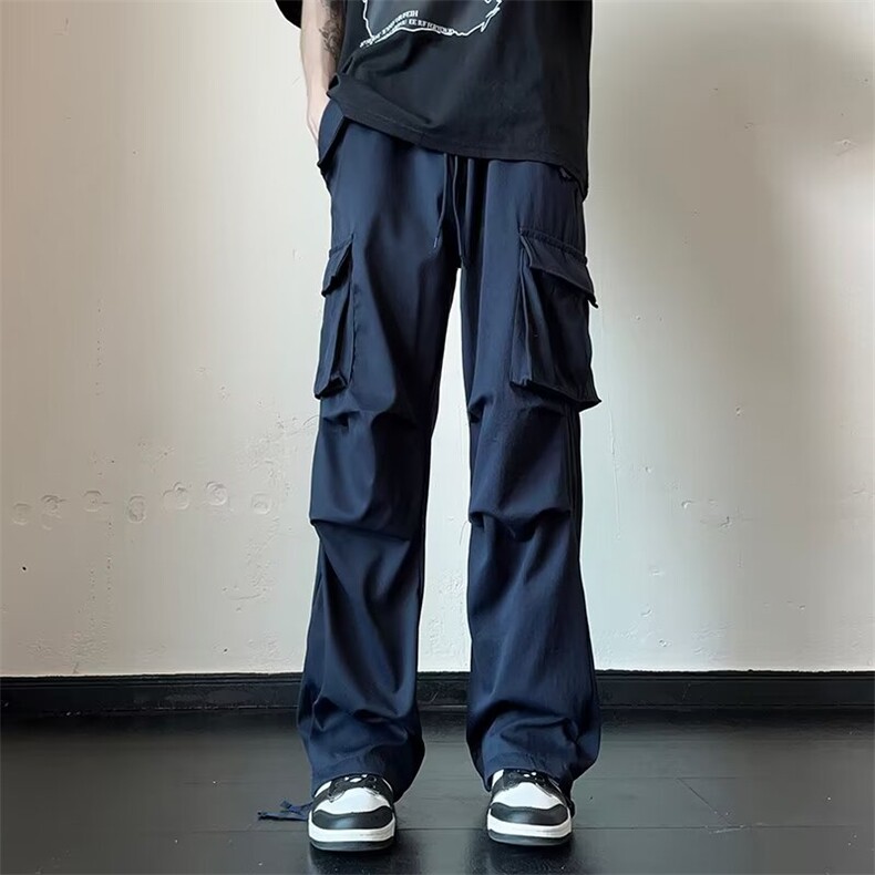 抽绳多口袋工装冲锋裤男宽松阔腿高街vibe休闲哈伦长裤K5722-P39,男装工装外套,星座412-2