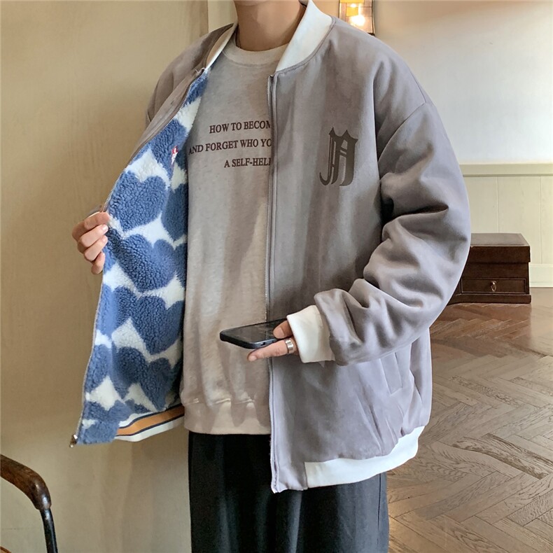 1港风两面穿棉衣男麂皮绒羊羔毛夹克棉服男外套8702P110控148,男装夹克,星座226-2
