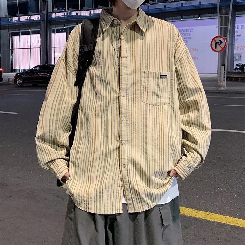 日系宽松条纹衬衫男春秋痞帅ins休闲衬衣C14P33,男装衬衫,星座1116-2