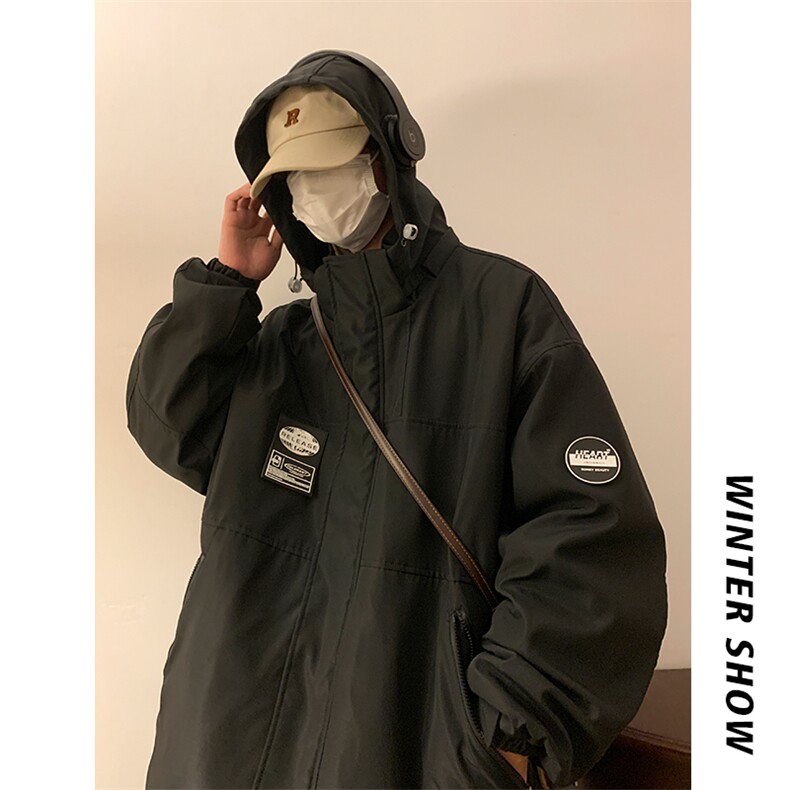 冬款港风连帽中性风男防泼水保暖加棉加厚滑雪服棉衣外套M35-P125,男装棉衣,电商A001-1