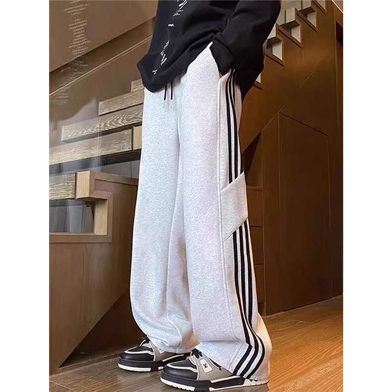 条纹新款卫裤男春秋潮牌美式休闲男生裤子垂感宽松阔腿直筒运动裤，男装休闲裤，星座506A