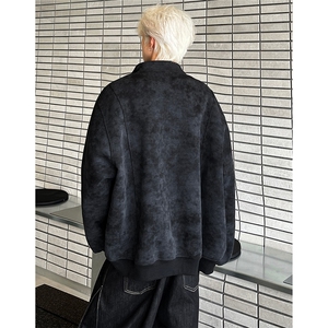 灰色扎染飞行员夹克绒棒球服帅JK701-P65图片