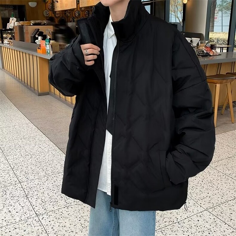 冬季加厚羽绒棉服男立领美式复古菱格压皱设计感痞帅外套面包服,男装夹克,星座716-3