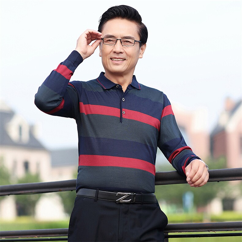 爸爸长袖t恤男50岁中年人薄款带领老人丅恤外穿秋装上衣男打底衫,男装T恤,电商B212（原钱塘6029）