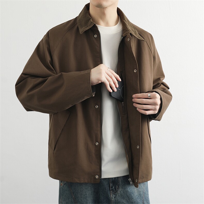 高端翻领夹克男2026春季简约宽松休闲工装外套百搭上衣服，男装夹克，星座914