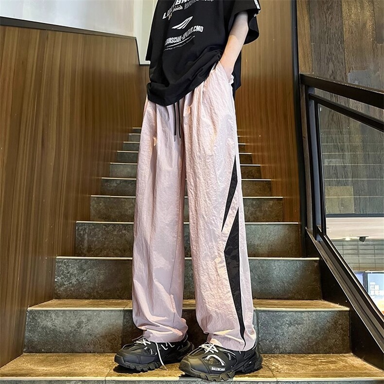 K366-P32美式条纹速干伞兵裤男夏季薄款撞色拼接阔腿裤,男装休闲裤,电商B323A