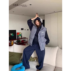 现货冬季美式复古马甲宽松立领格子坎肩加绒加厚棉服潮MJ02/P50，男装棉衣，星座205-3