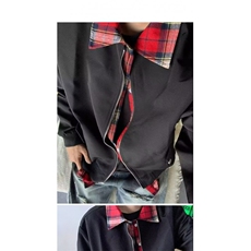 假两件格纹衬衫拼接工装夹克男款cleanfit美式翻领外套飞行员上衣，男装夹克，四季星座505