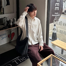 美式潮牌高街复古泡泡纱竖条纹日系肌理长袖衬衫男女休闲宽松衬衣，男装衬衫，电商A443