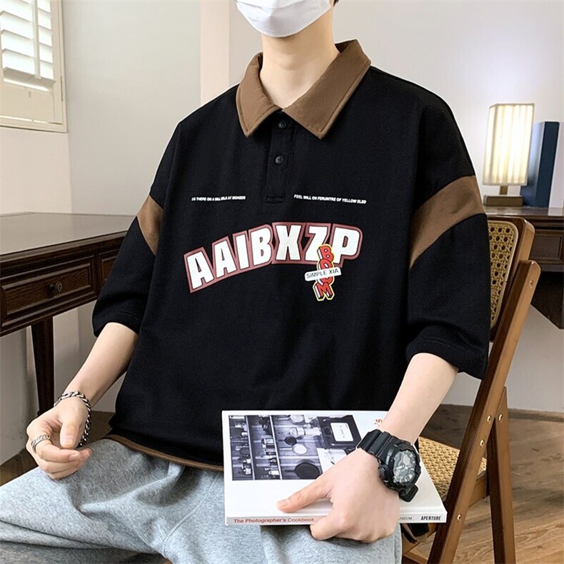 84064-P40学院风衫短袖t恤男夏季港风百搭潮流小众翻领半袖,男装T恤,电商D310B