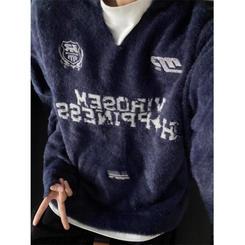 美式复古V领运动风球服毛衣马海毛针织衫学院风外套MY701特P63,男装针织衫/毛衣,星座908-1
