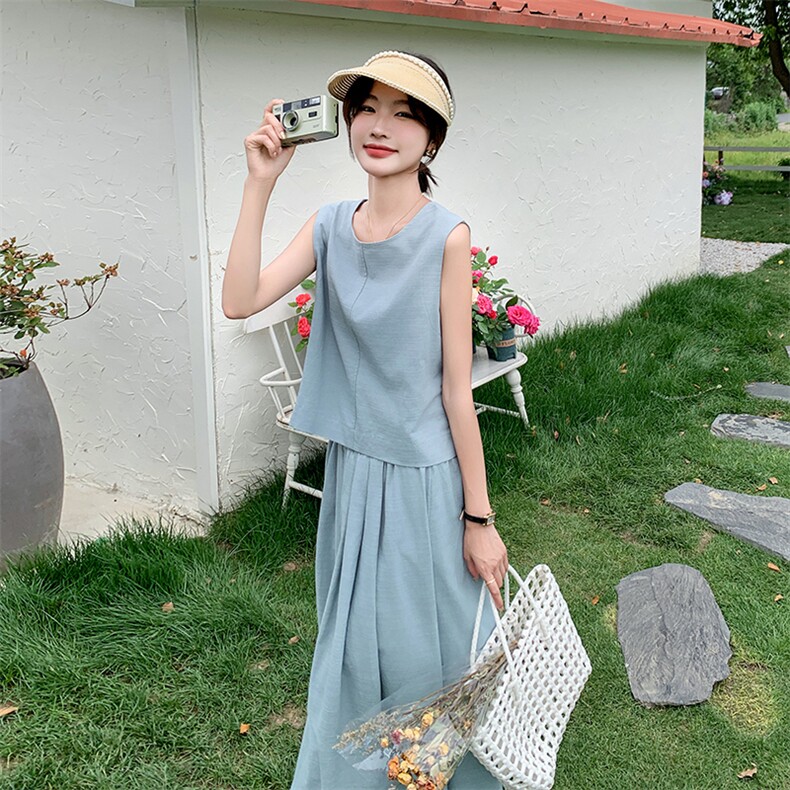 新款现货主推正反二穿棉麻套装9838-P125-K178,女装套装/套裙,2C129
