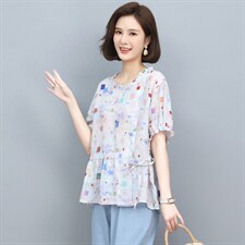 苎麻短袖t恤女夏装2022新款时尚宽松显瘦小衫休闲小个子妈妈上衣，女装衬衫，奕阳依阁