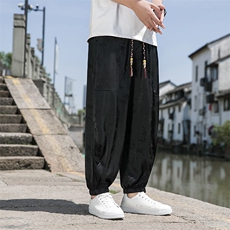 夏季冰丝裤子宽松束脚潮流男士休闲裤薄款提花垂感防蚊透气空调裤，男装休闲裤，电商A011（原4039）