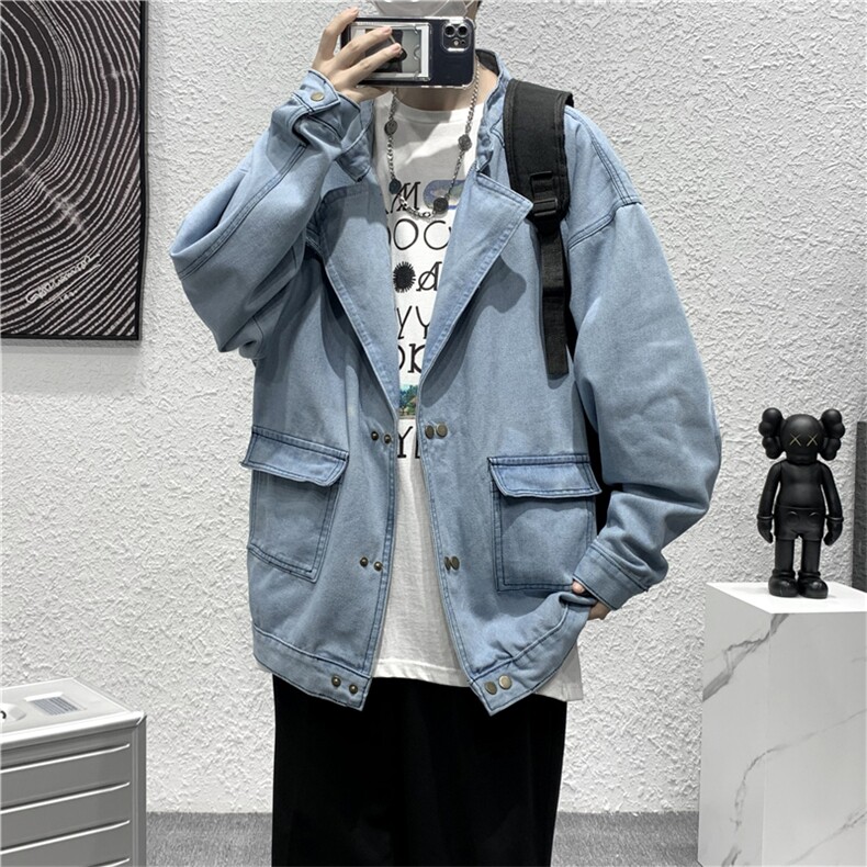 美式复古双排扣牛仔外套2023春秋宽松休闲运动口袋夹克W1554-P60,男装夹克,星座512-2