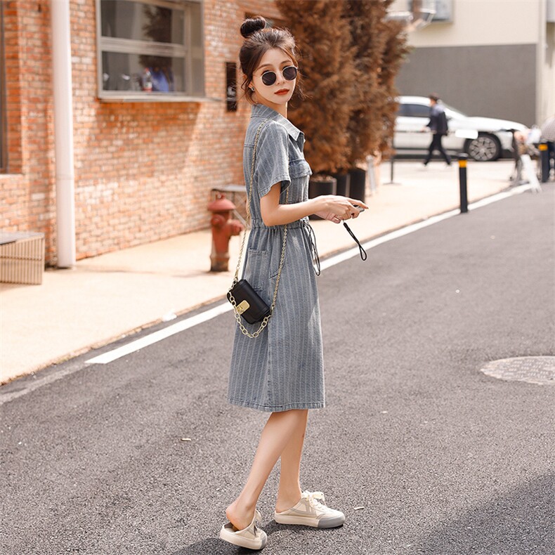 时尚显瘦牛仔连衣裙女夏季新款韩版宽松短袖学生裙子,女装连衣裙,秋水欣儿
