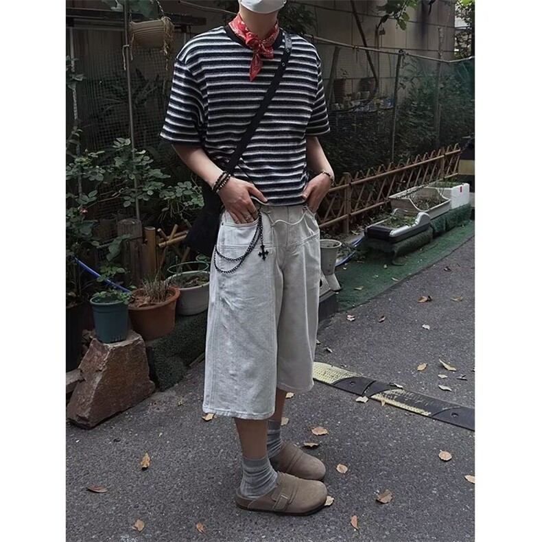 黑白条纹纯棉短袖t恤男女穿搭新款冰丝正肩情侣半袖TX7514，男装T恤，星座208-5