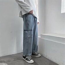 现货主推秋冬宽松直筒港风中性百搭阔腿九分男牛仔裤NZ401-P35，男装牛仔裤，星座410-6（原星座1304-1）