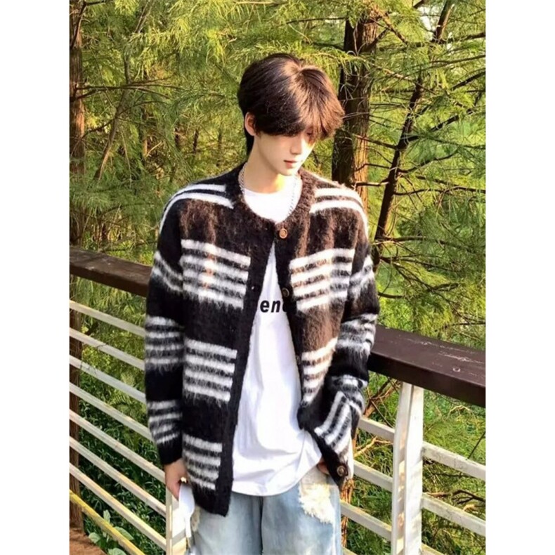 美式仿貂毛条纹开衫毛衣MY0121-特批55,男装针织衫/毛衣,星座313A(原308A-2)