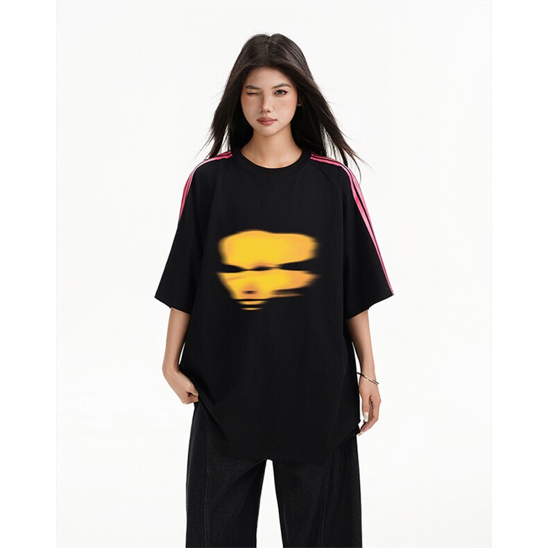 抖音得物高品质二开240克宽松纯棉美式潮牌三条杠织带短袖T恤，男装T恤，电商A486