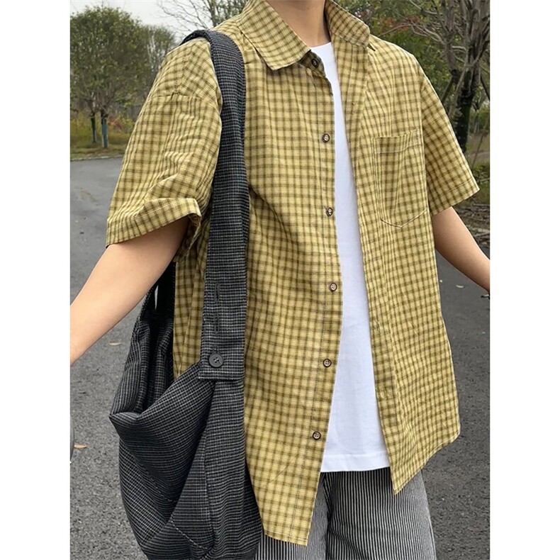 短袖衬衣男夏季新品港风宽松大码设计青年格子衬衫CS280-P35,男装T恤,星座301C-5