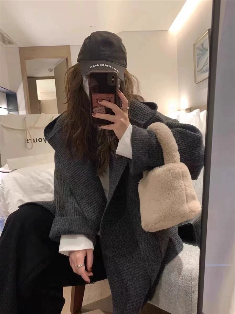 秋冬季仿羊毛休闲时尚通勤百搭连帽加厚开衫外套,女装短外套,圣旺供货