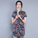 排多扣原创设计碎花2021年夏季短袖修身纽扣印花衬衫，女装衬衫，丽影随形