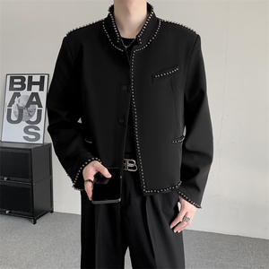 24秋冬王嘉尔明星同款短款西服外套男士立领柳丁设计重工西装夹克