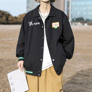 2022复古简约翻领夹克男女街头宽松百搭潮流休闲外套 W5347-P48图片
