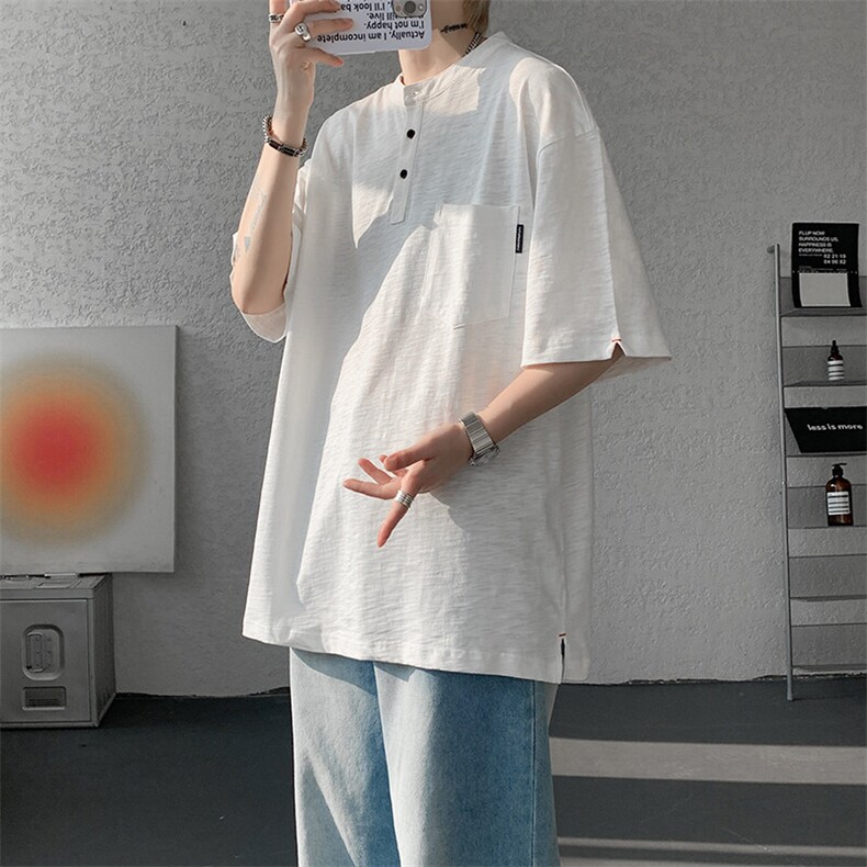 8XL-M亨利领亚麻短袖t恤男弹力大码宽松半袖开衩设计体恤DT002P45,男装T恤,电商B312