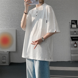 8XL-M亨利领亚麻短袖t恤男弹力大码宽松半袖开衩设计体恤DT002P45图片