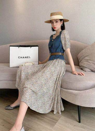 牛仔假两件连衣裙现货，女装连衣裙，依柏璐