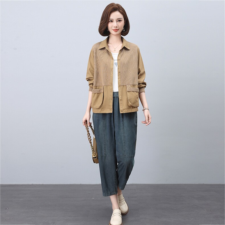 时尚休闲女装套装宽松显瘦长袖外套+牛仔裤两件套舒适百搭日常穿搭,女装套装/套裙,叶笙衣