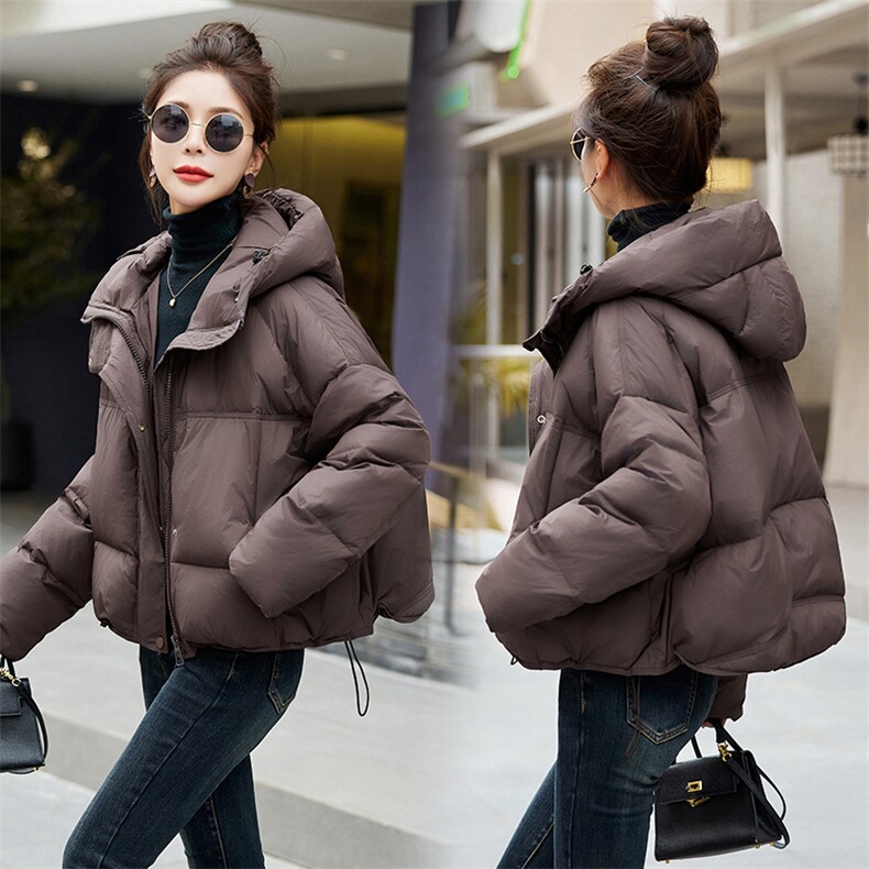 羽绒服女短款2025新款小个子冬季保暖加厚连帽面包服外套,女装羽绒服,沁沁公主