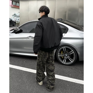 美式复古纯色立领百搭外套男秋冬小众潮牌加绒夹克棉服潮M8210图片