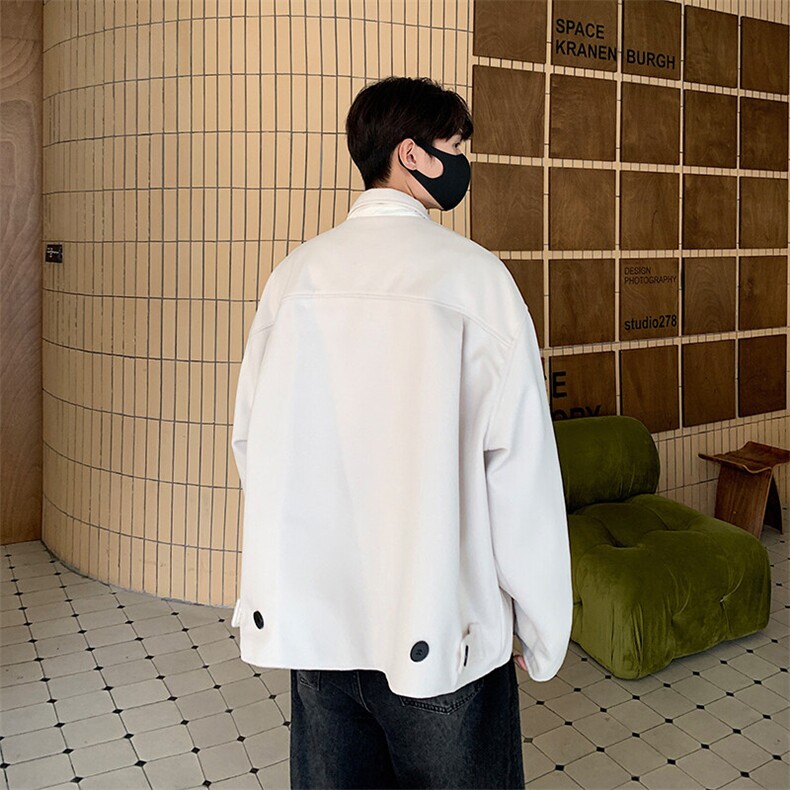 廓形拉链毛呢夹克外套韩版宽松翻领短款呢子大衣B289-F2477P105,男装夹克,电商B289-1