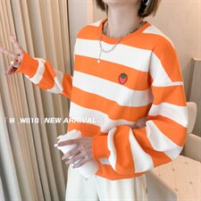 2306W010条纹草莓圆领卫衣，女装卫衣/绒衫，W010