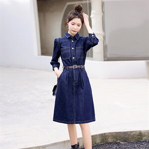时尚显瘦牛仔连衣裙女长袖气质修身百搭新款春装裙子，女装连衣裙，秋水欣儿