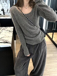 早秋新款针织衫圆领超显瘦套头打底上衣外穿图片