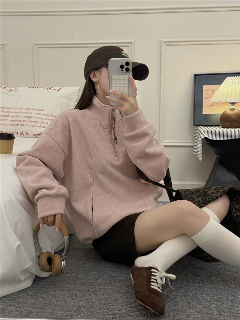 2025年秋季时尚百搭通勤简约休闲拉加绒卫衣，女装卫衣/绒衫，湘姗