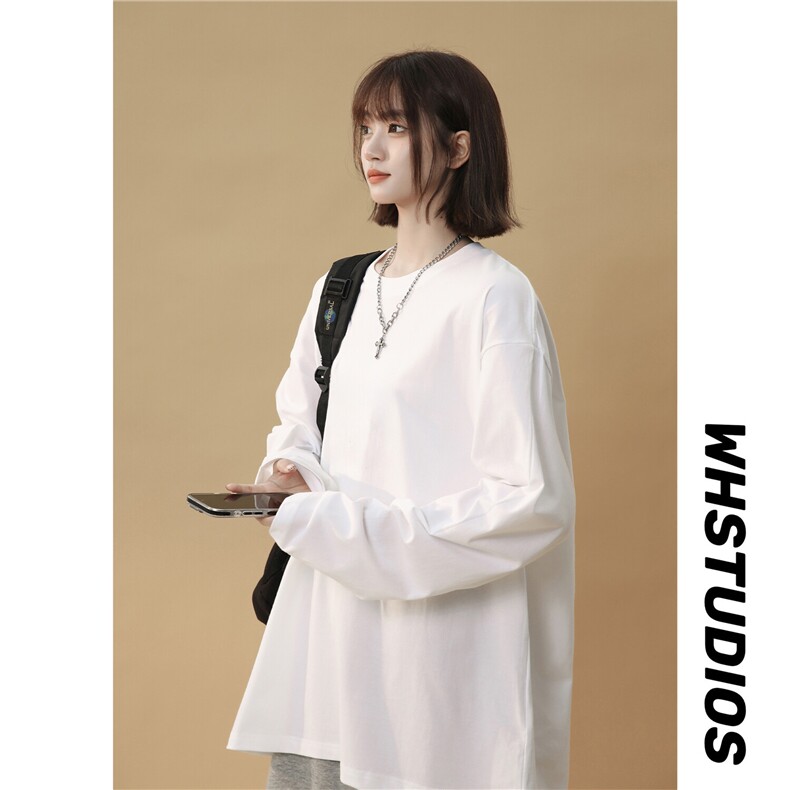 2025春秋新款大码平口230高克重纯棉长袖T恤打底衫A158-T222-P18，男装T恤，电商A158