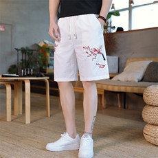 风大刺绣短裤男中式休闲百搭五分裤沙滩裤XZ310B-3-DK1901-P27，男装牛仔裤，星座310B-3