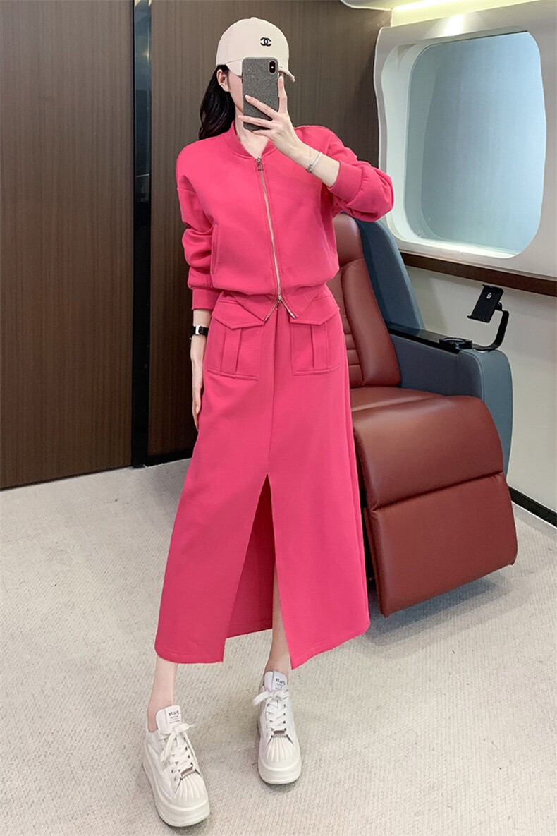 时尚优雅女士秋季短款开衫上衣开叉半身裙套装,女装套装/套裙,江南