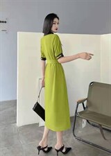 中式扣撞色连衣裙，女装连衣裙，迪蔓君翔