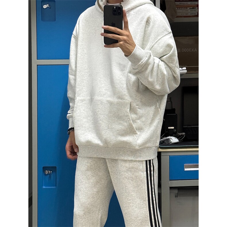 抖音得物高品质二开25秋冬美式重磅宽松纯色连帽贝壳刺绣卫衣W63,男装卫衣,电商A486