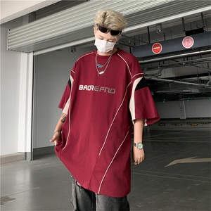 C402-P40 夏季新款撞色运动球服T恤男美式潮牌宽松百搭短袖 现货图片