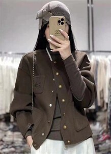 2021秋冬新款时尚单排扣刺绣马车韩版休闲宽松百分百羊毛双面,其它,L·H·X