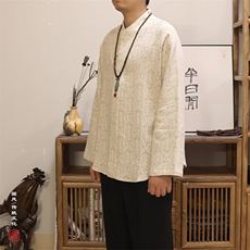 春季新款风男装棉麻提花男士禅意心中改良汉服衬衣C248P75，男装衬衫，钱塘802