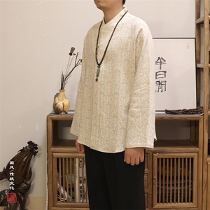 春季新款风男装棉麻提花男士禅意心中改良汉服衬衣C248P75图片